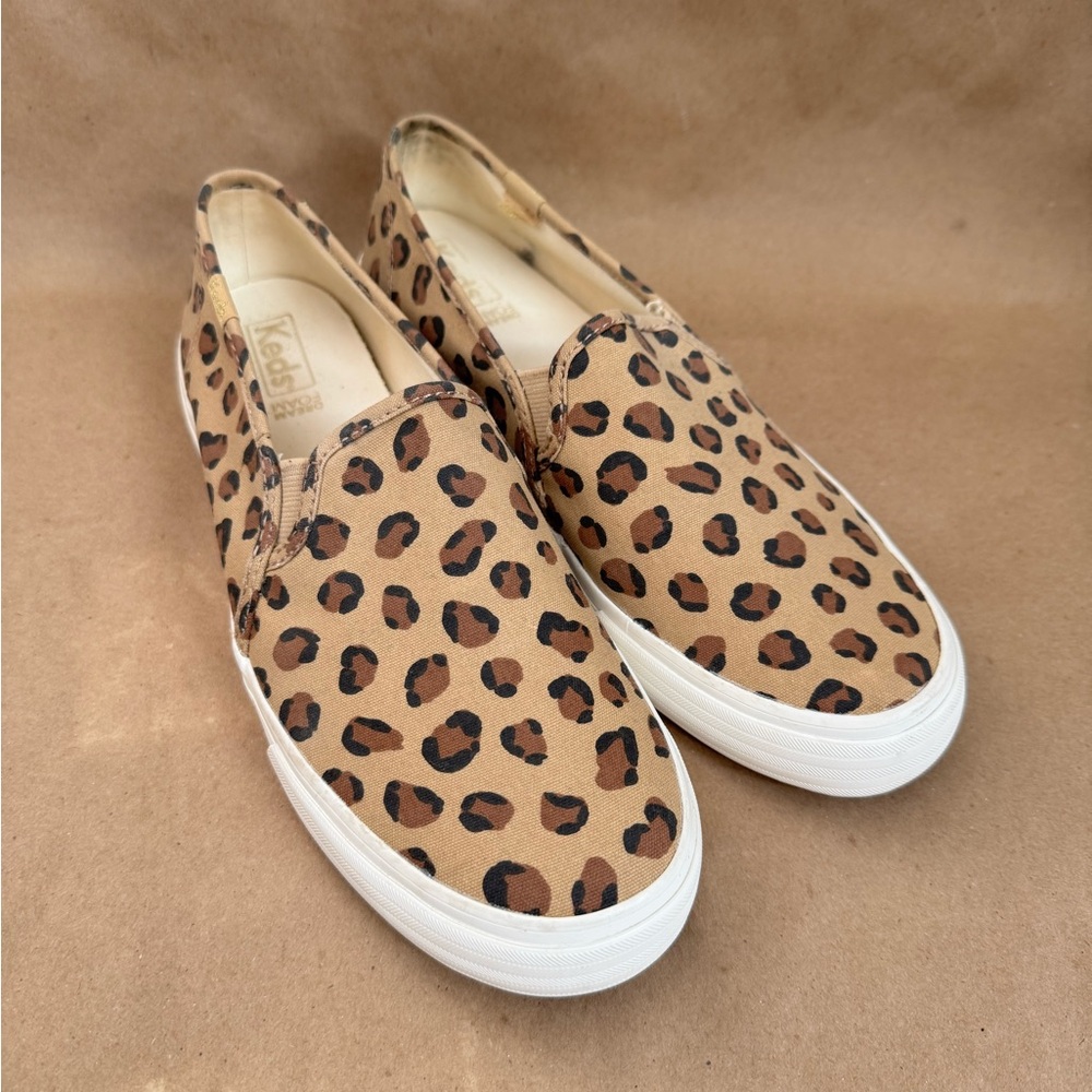 Keds Double Decker Mini Leopard Print Slip On Sneakers in Brown Size US8/UK 39